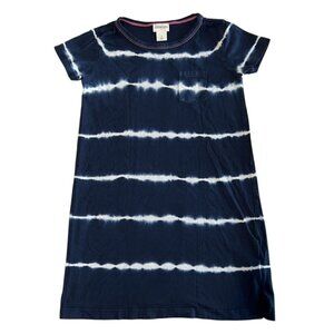 Crewcuts Shirt Dress Girls Blue White Striped Cotton Short Sleeve Pocket Size 5